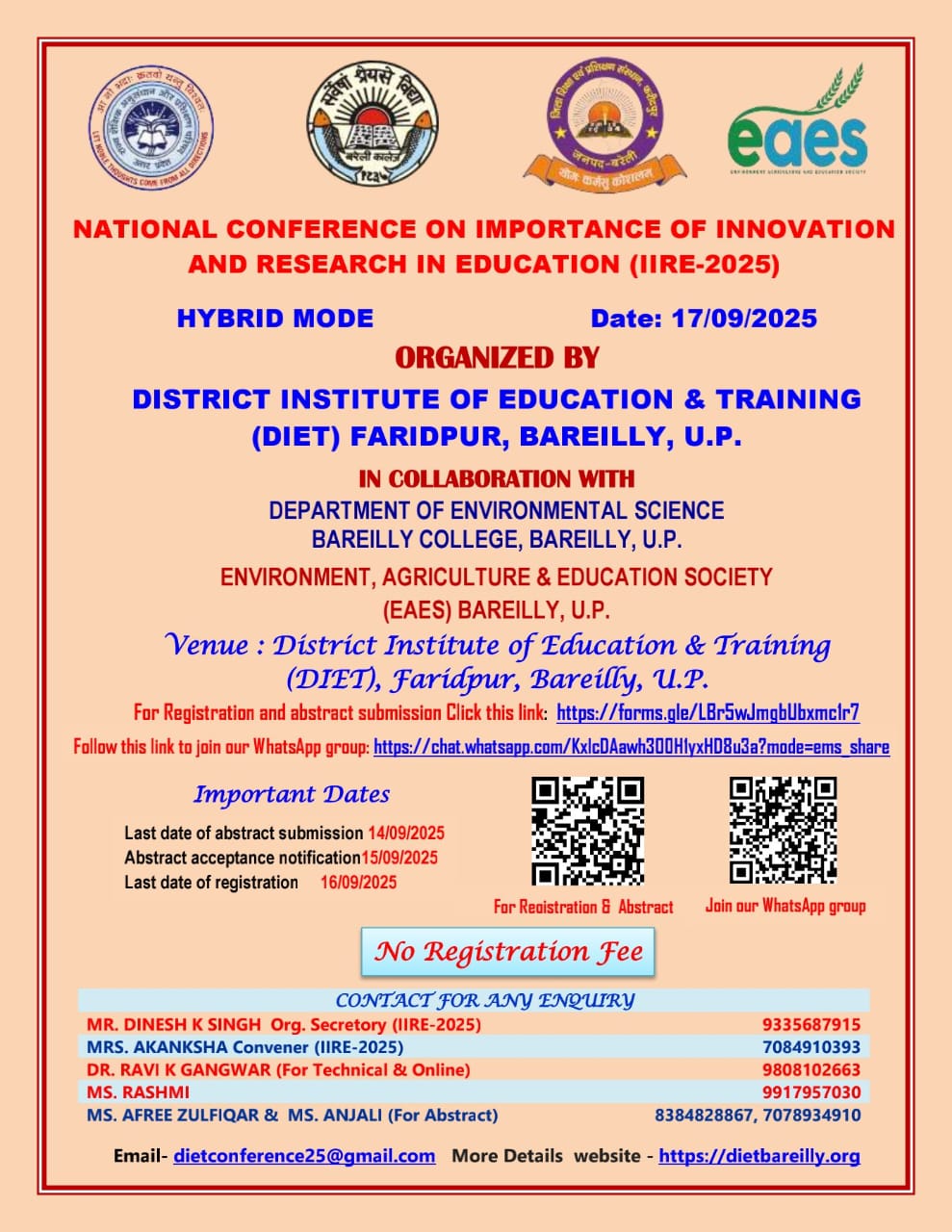 NATIONAL CONFERENCE ON IMPORTANCE OF INNOVATION AND RESEARCH IN EDUCATION (IIRE-2025)